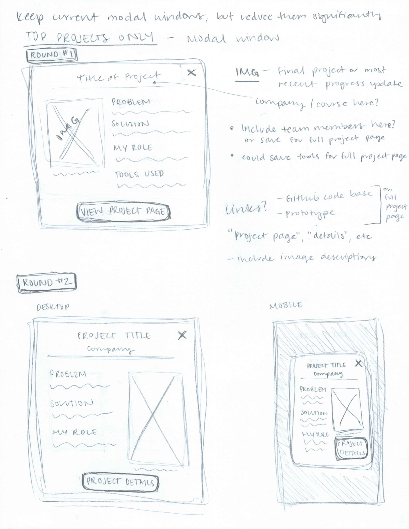 Sketches of a potential modal window design